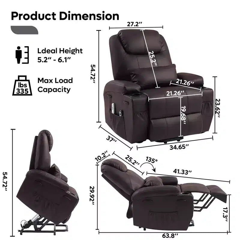 Bestier 34,6'' elektrischer Aufstehsessel mit Massage und Heizfunktion, Relaxsessel aus Kunstleder mit Seitentaschen und Getränkehaltern