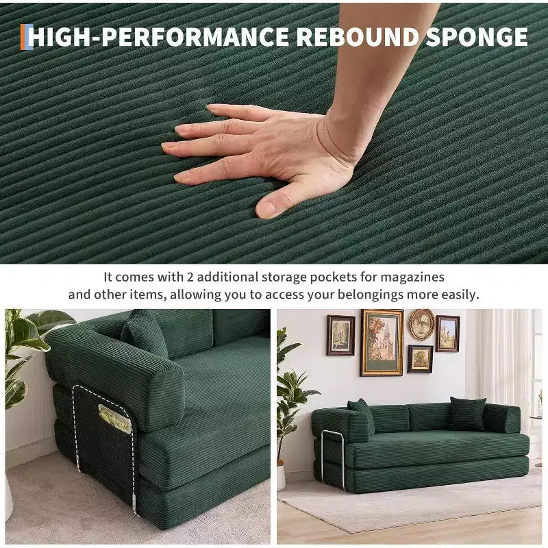 5-in-1 Schlafsofa, 78.8 Modulares Cord-Schlafsofa mit stabilem Rahmen, Multifunktions-Futon für kleine Räume, Wohnzimmer und Gästezimmer