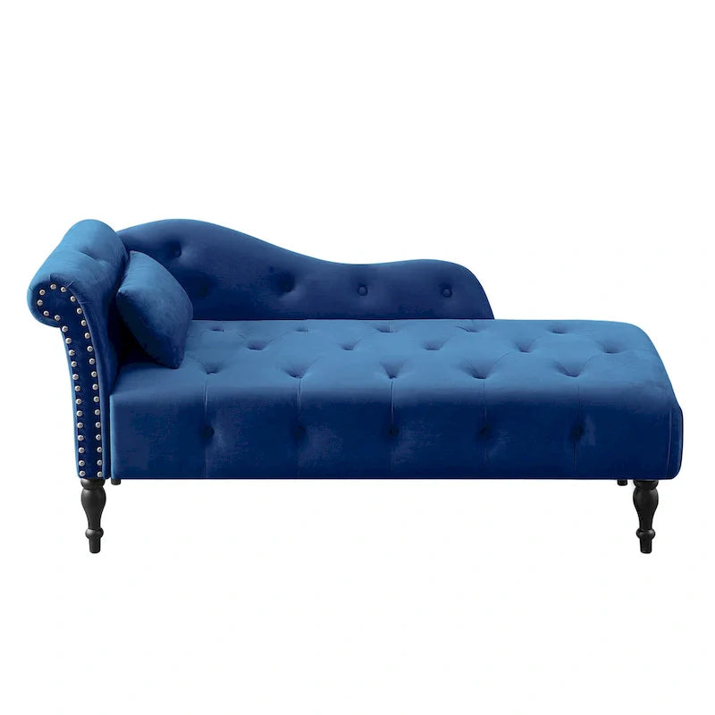 Moderne 60.6 Samt gepolsterte Knöpfe getuftete Chaiselongue mit Massivholzbeinen und Ziernägeln