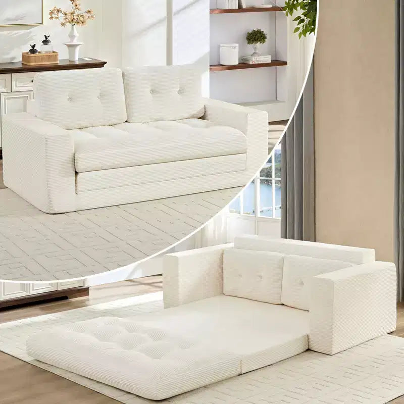 Mjkone 71" 2-in-1 Schlafsofa, umwandelbar, gerippter Stoff, klappbares Zweisitzer-Schlafsofa mit geknöpften Polstern, platzsparend