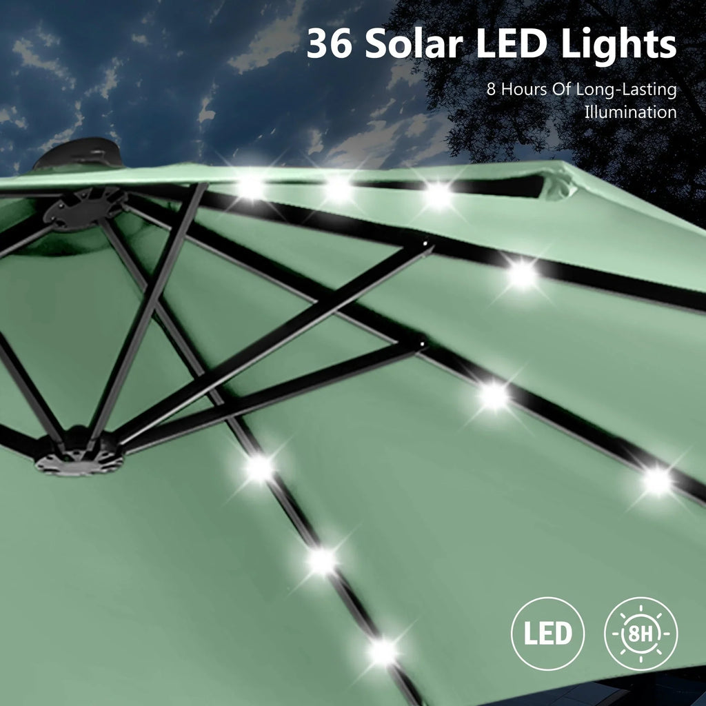 MAISON ARTS 4,5 m rechteckiger Kurbel-Doppelseiten-Sonnenschirm für den Außenbereich, solarbetriebener LED-Terrassenschirm mit Sockel