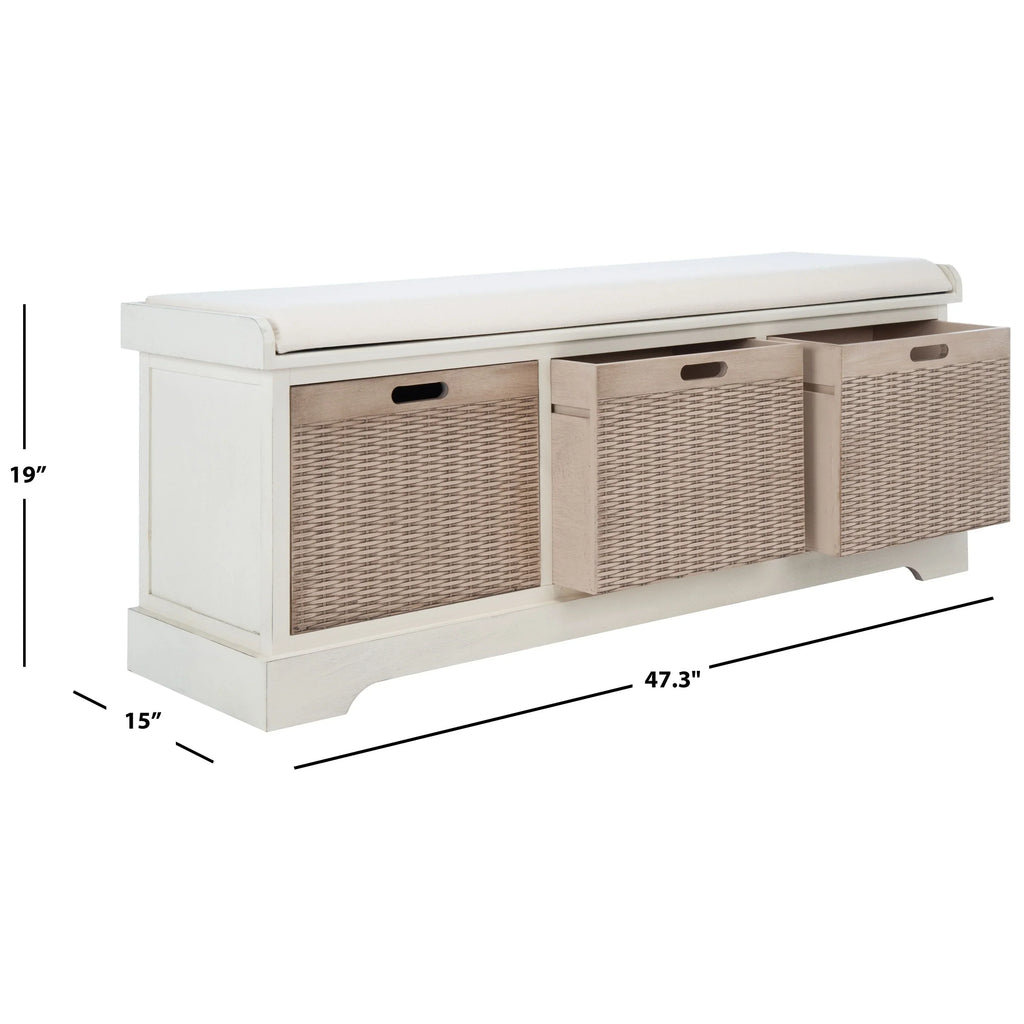 SAFAVIEH Fiorello 3-Schubladenbank mit Polsterung – 120 B x 38 T x 48 H cm – 120Bx38Tx48H