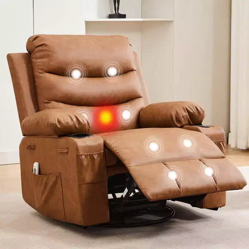 Übergroßer 360°-Dreh- und Schaukelsessel mit Massage und Heizung – Ergonomischer Loungesessel mit Getränkehaltern, Seitentaschen für Wohnzimmer, Kinderzimmer