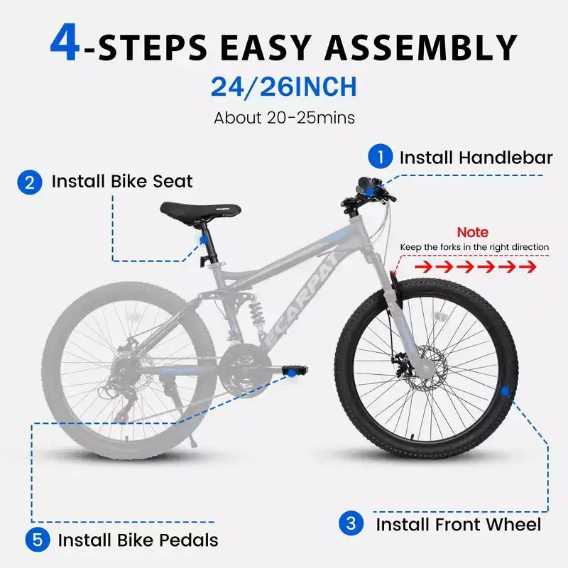 Okak 26-Zoll-Mountainbike mit Scheibenbremsen, 21-Gang-Erwachsenenfahrrad mit robustem Rahmen und doppelter Hinterradfederung, Fahrrad für Stadt- und Straßenfahrten