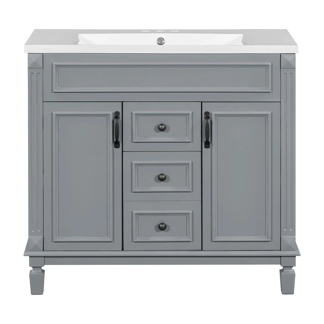 Moderner 36'' Badschrank mit Aufsatzwaschbecken und Spiegelschrank, 2 Türen und 2 Schubladen