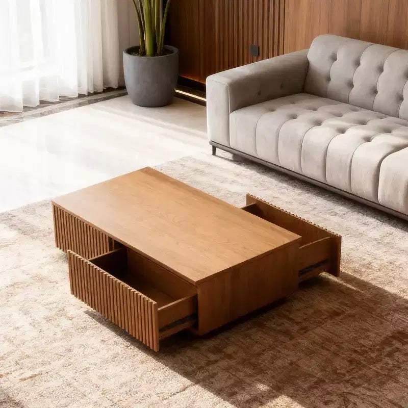 51.1 Couchtisch mit hochklappbarer Platte im Mid-Century Modern-Stil, rechteckiger Wohnzimmertisch aus Walnussholz