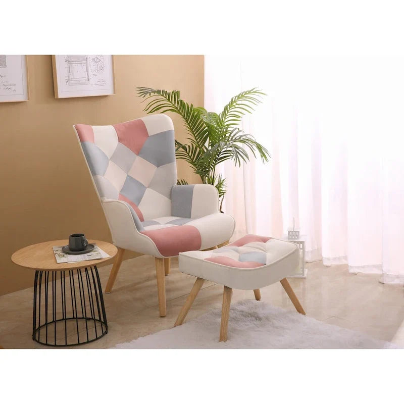Akzentsessel mit Ottoman, Wohnzimmersessel und Ottomane Set, Bequemer Seitenlehnsessel für Schlafzimmer, Kreative Spleiß-Stoffoberfläche