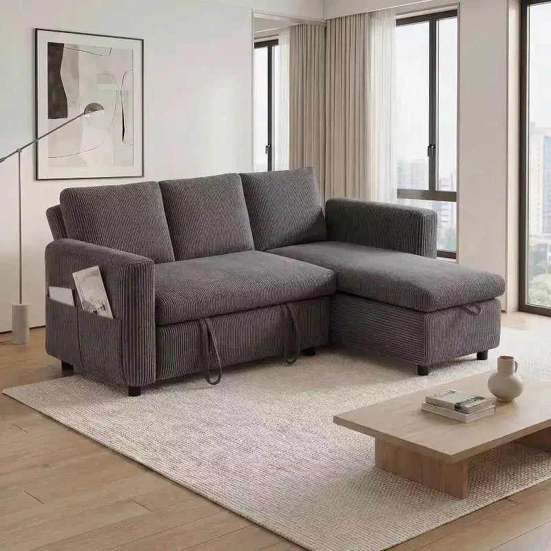 Dyonery 81 Sektional-Schlafsofa, L-förmige Ausziehcouch mit beidseitigem Stauraum, USB, verstellbare Rückenlehne