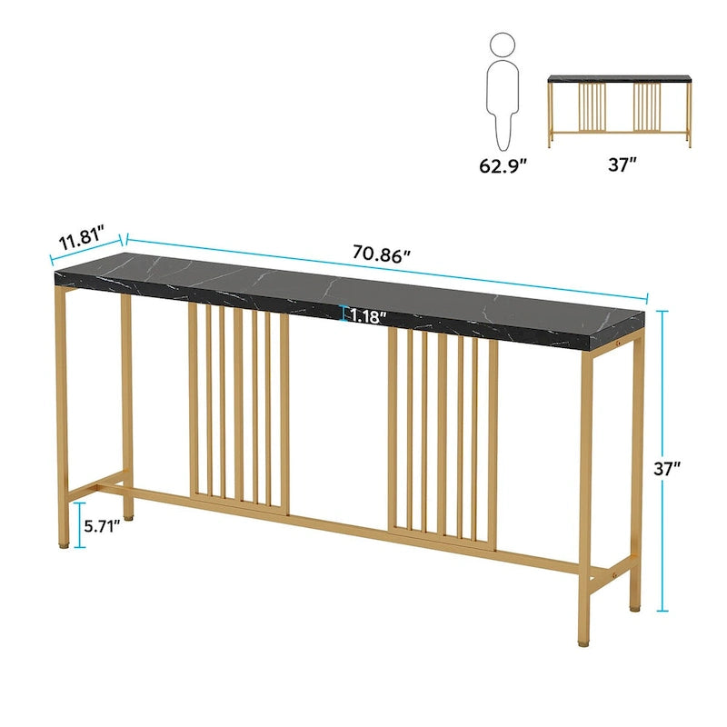70,9 Zoll Sofa Konsolentisch mit offenem Ablageregal, industrieller schmaler extra langer Sofatisch, Eingangstisch hinterm Sofa