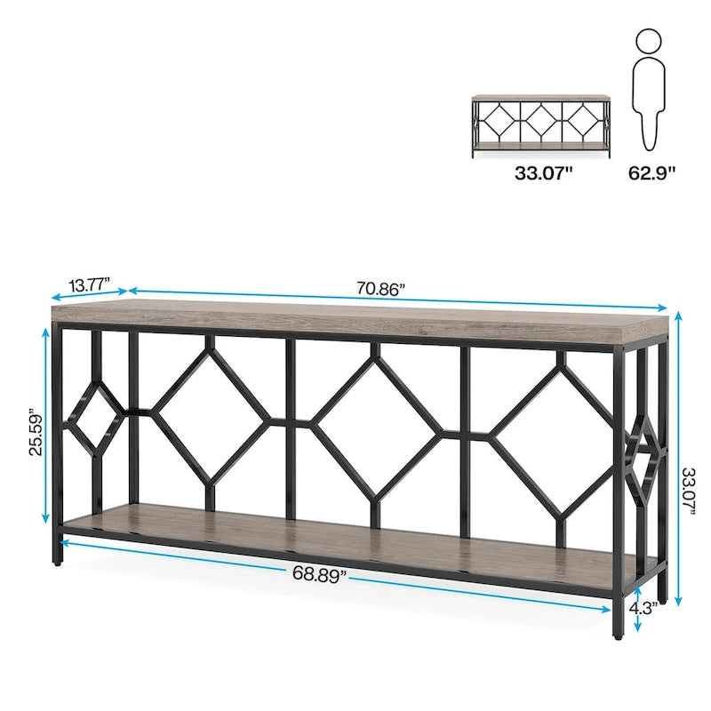70,9 Zoll Sofa Konsolentisch mit offenem Ablageregal, industrieller schmaler extra langer Sofatisch, Eingangstisch hinterm Sofa