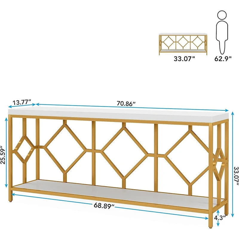 70,9 Zoll Sofa Konsolentisch mit offenem Ablageregal, industrieller schmaler extra langer Sofatisch, Eingangstisch hinterm Sofa
