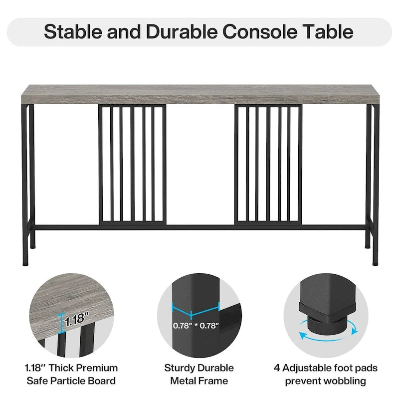 70,9 Zoll Sofa Konsolentisch mit offenem Ablageregal, industrieller schmaler extra langer Sofatisch, Eingangstisch hinterm Sofa