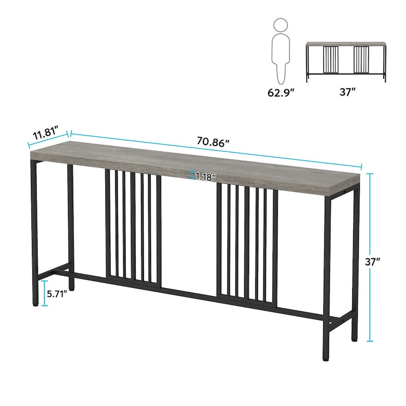 70,9 Zoll Sofa Konsolentisch mit offenem Ablageregal, industrieller schmaler extra langer Sofatisch, Eingangstisch hinterm Sofa