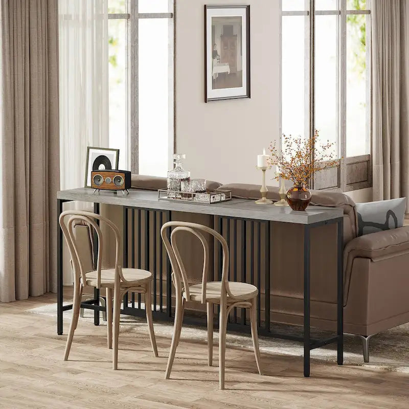 70,9 Zoll Sofa Konsolentisch mit offenem Ablageregal, industrieller schmaler extra langer Sofatisch, Eingangstisch hinterm Sofa