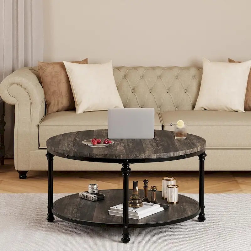 Runder Couchtisch 77 cm Industrieller Beistelltisch