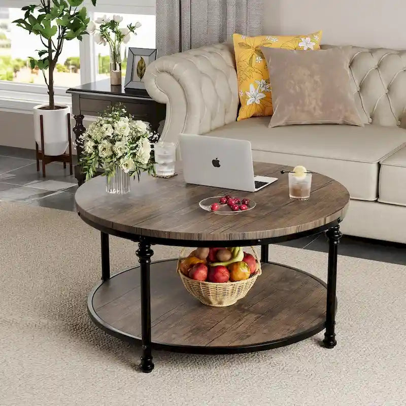 Runder Couchtisch 77 cm Industrieller Beistelltisch