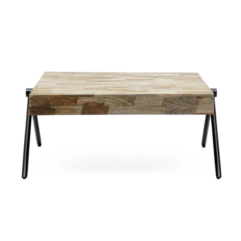 Couchtisch aus Mangoholz, modernes Industrial Design, mit Holzplatte und Metallbeinen
