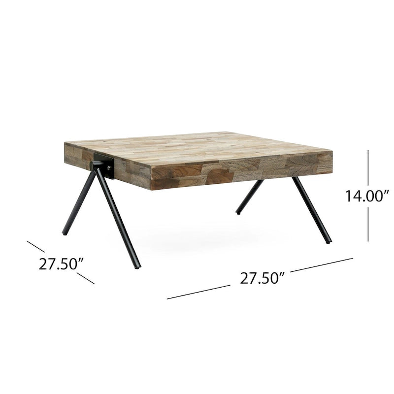 Couchtisch aus Mangoholz, modernes Industrial Design, mit Holzplatte und Metallbeinen
