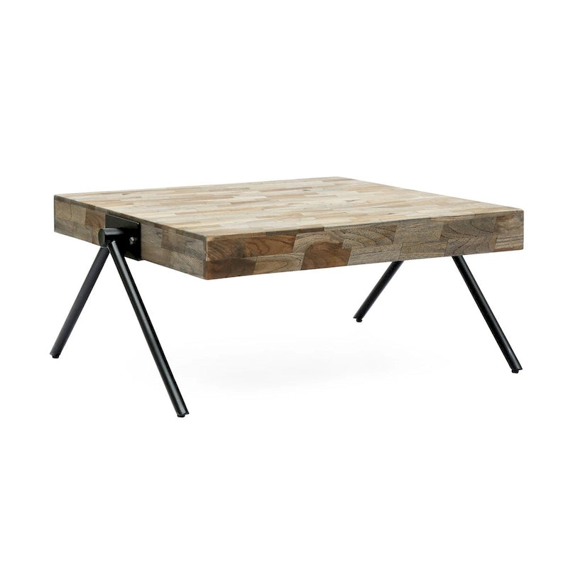 Couchtisch aus Mangoholz, modernes Industrial Design, mit Holzplatte und Metallbeinen
