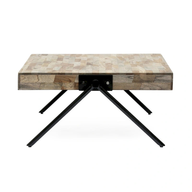 Couchtisch aus Mangoholz, modernes Industrial Design, mit Holzplatte und Metallbeinen