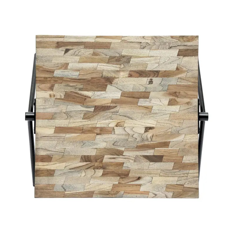 Couchtisch aus Mangoholz, modernes Industrial Design, mit Holzplatte und Metallbeinen