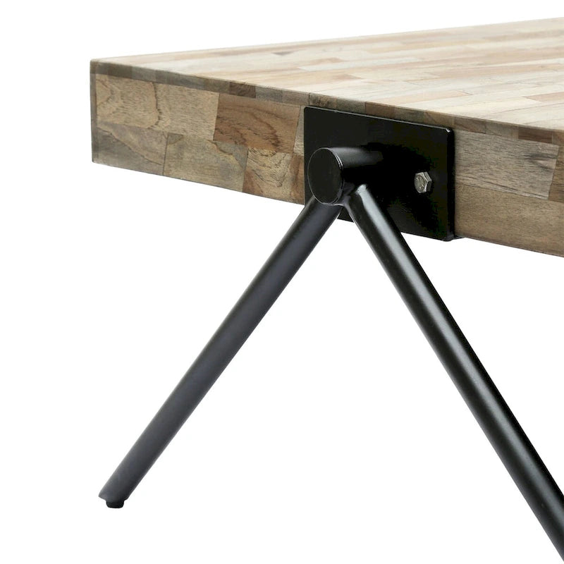 Couchtisch aus Mangoholz, modernes Industrial Design, mit Holzplatte und Metallbeinen