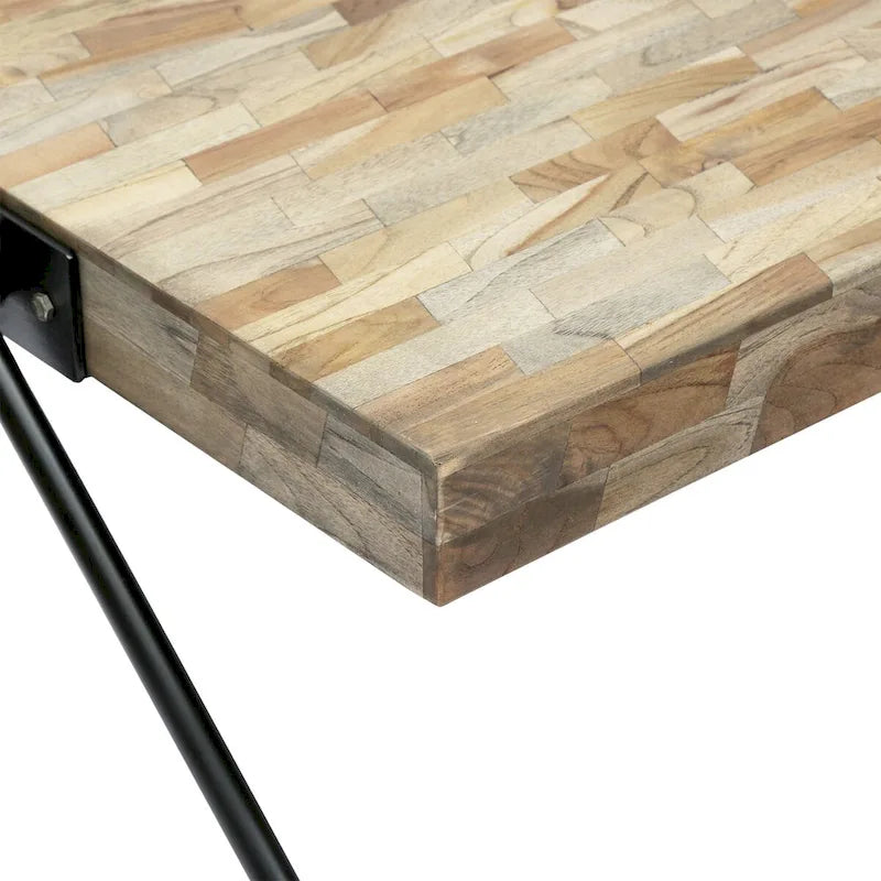 Couchtisch aus Mangoholz, modernes Industrial Design, mit Holzplatte und Metallbeinen