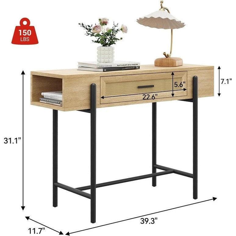 Konsolentisch, Sofatische Rattan-Flurtisch mit Aufbewahrungsschublade