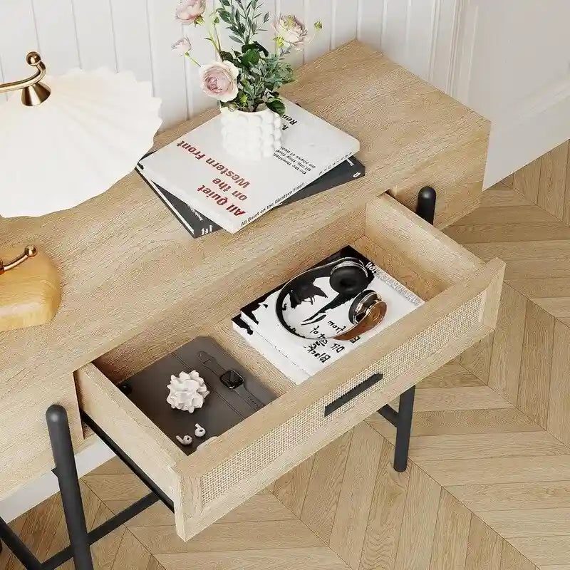 Konsolentisch, Sofatische Rattan-Flurtisch mit Aufbewahrungsschublade