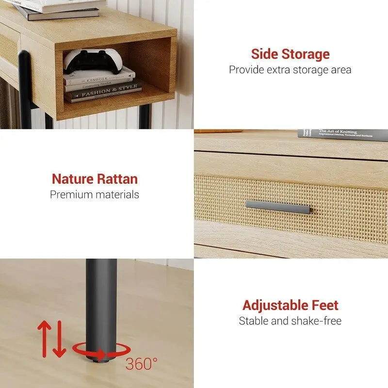 Konsolentisch, Sofatische Rattan-Flurtisch mit Aufbewahrungsschublade