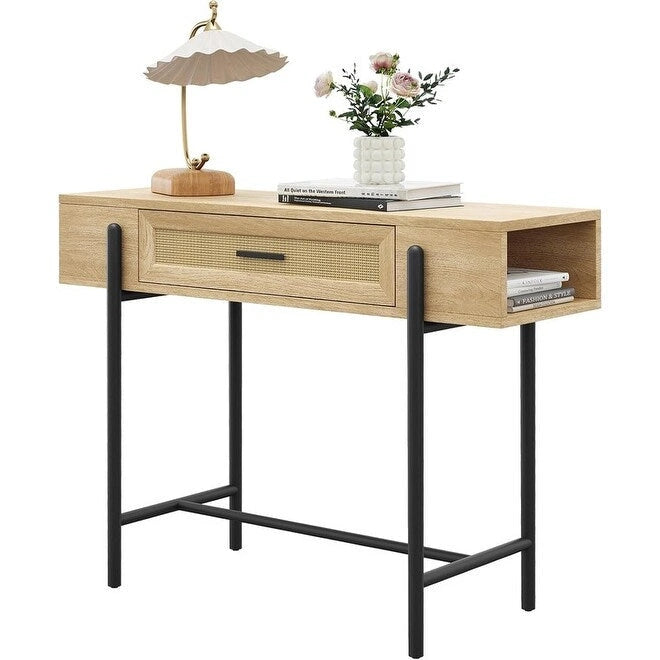 Konsolentisch, Sofatische Rattan-Flurtisch mit Aufbewahrungsschublade
