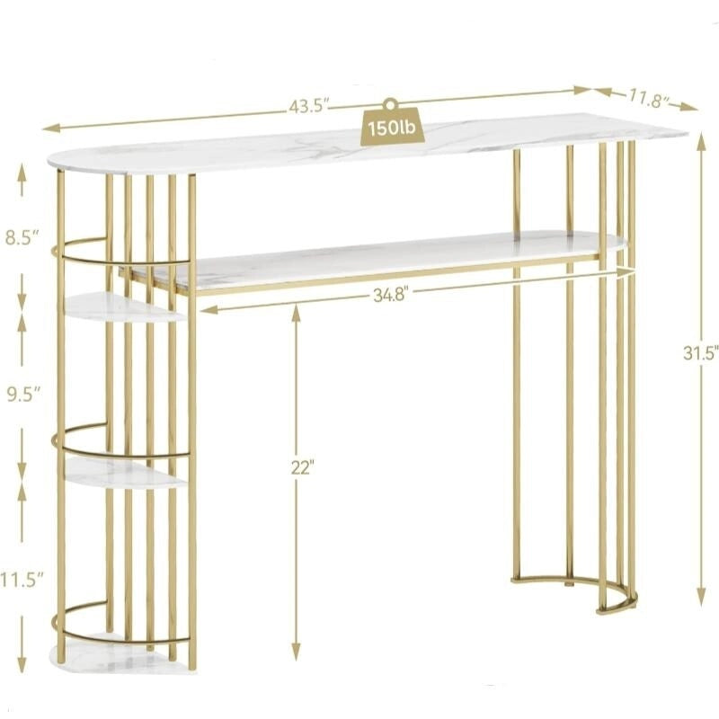 Konsolentisch Gold Sofa-Tische Schmaler Flurtisch mit Stauraum und Ablagen