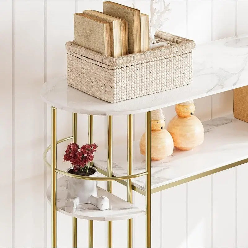 Konsolentisch Gold Sofa-Tische Schmaler Flurtisch mit Stauraum und Ablagen