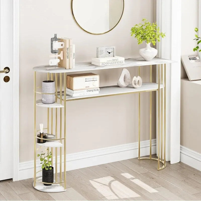 Konsolentisch Gold Sofa-Tische Schmaler Flurtisch mit Stauraum und Ablagen