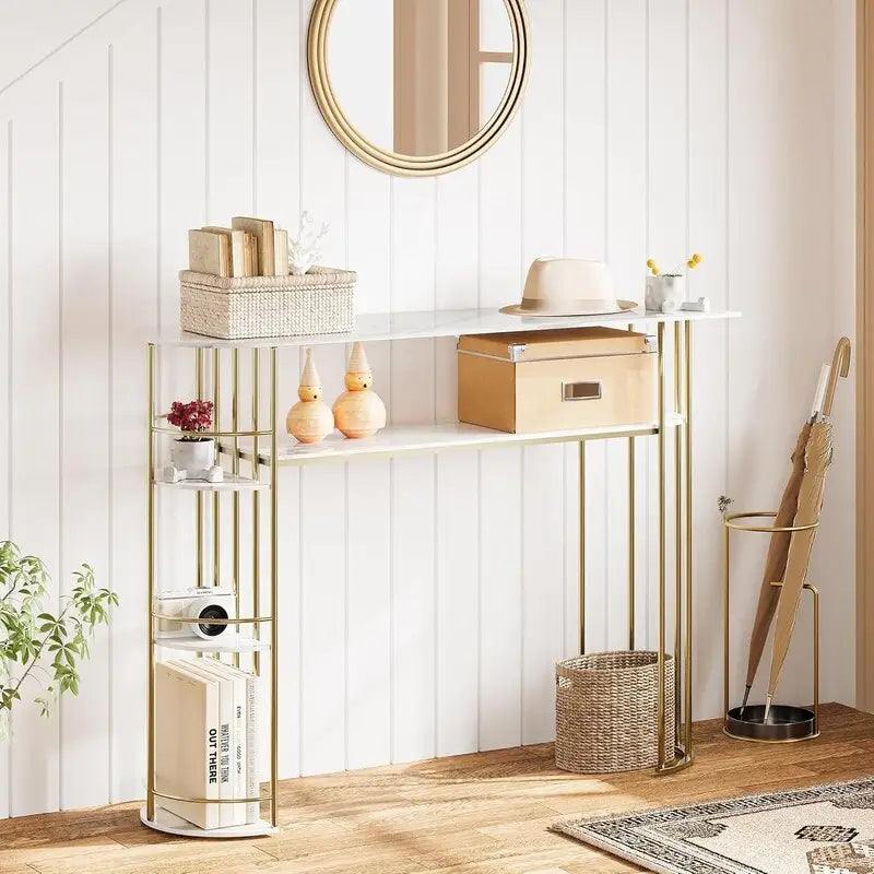 Konsolentisch Gold Sofa-Tische Schmaler Flurtisch mit Stauraum und Ablagen