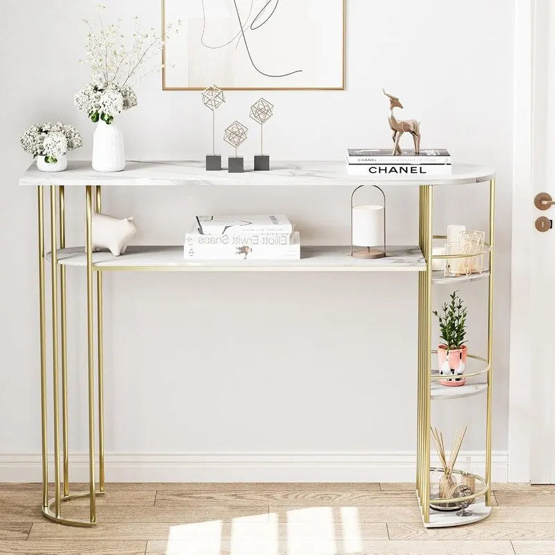 Konsolentisch Gold Sofa-Tische Schmaler Flurtisch mit Stauraum und Ablagen