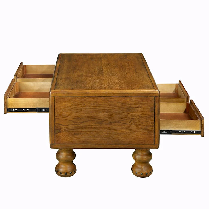 40 Massivholz-Rechteck-Couchtisch mit 4 Schubladen
