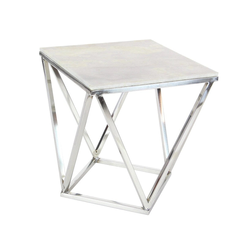 Edelstahl-Metallbeistelltisch mit Marmorplatte – Silber – Roche River Decor