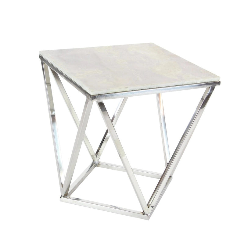 Edelstahl-Metallbeistelltisch mit Marmorplatte – Silber – Roche River Decor