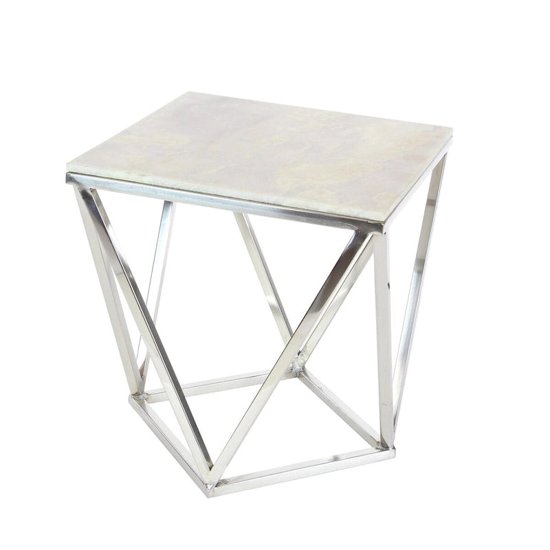 Edelstahl-Metallbeistelltisch mit Marmorplatte – Silber – Roche River Decor