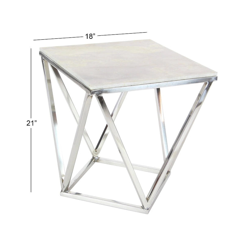 Edelstahl-Metallbeistelltisch mit Marmorplatte – Silber – Roche River Decor
