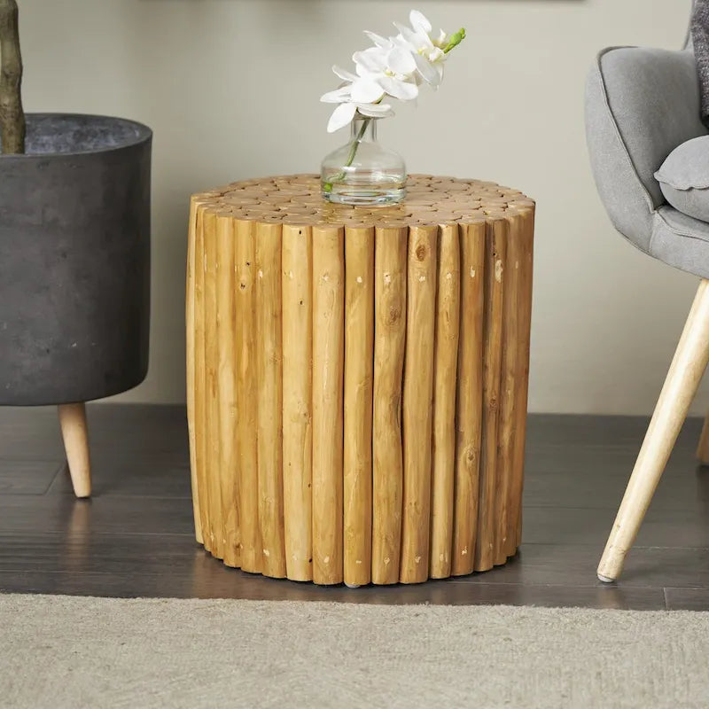 Teakholz handgemachter Beistelltisch mit Stockbündel-Design – Braun – Roche River Decor