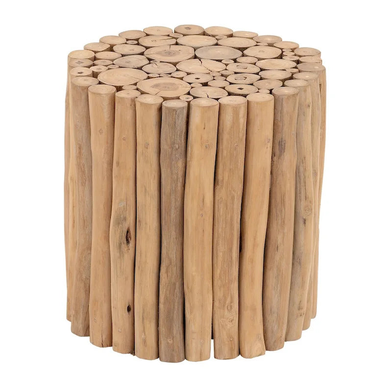 Teakholz handgemachter Beistelltisch mit Stockbündel-Design – Braun – Roche River Decor