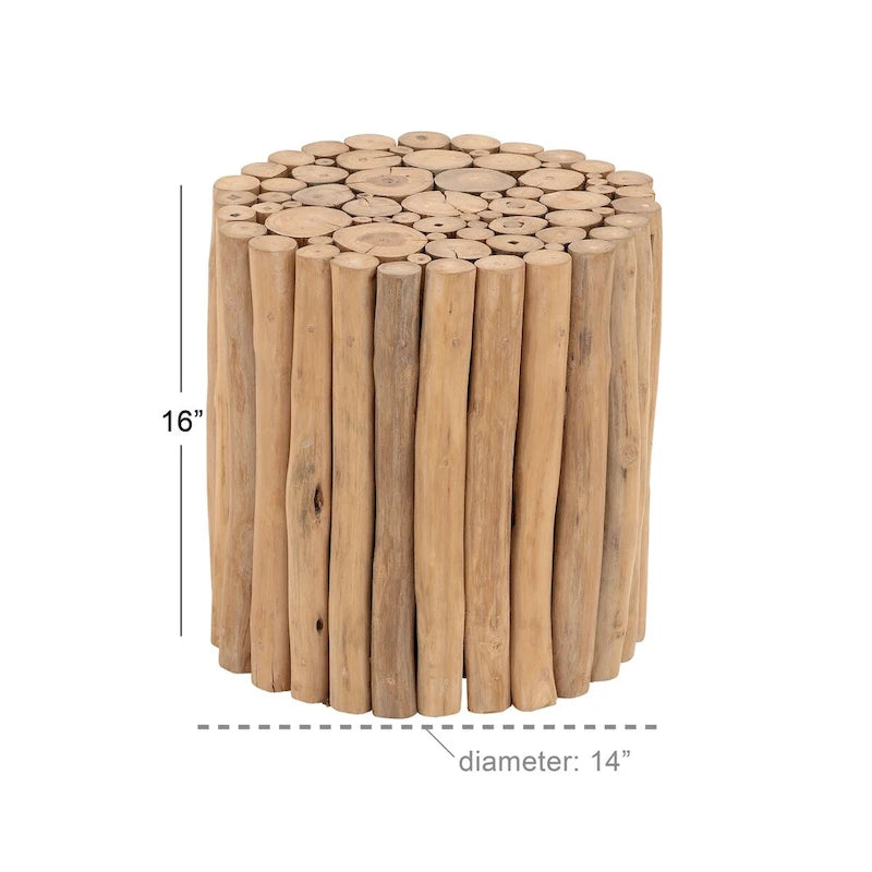 Teakholz handgemachter Beistelltisch mit Stockbündel-Design – Braun – Roche River Decor