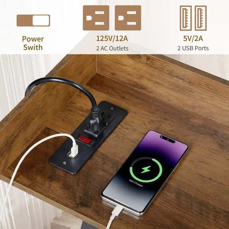 70,9 Zoll Konsolentisch mit 2 Steckdosen und USB-Anschlüssen, rustikaler industrieller Sofatisch für das Wohnzimmer