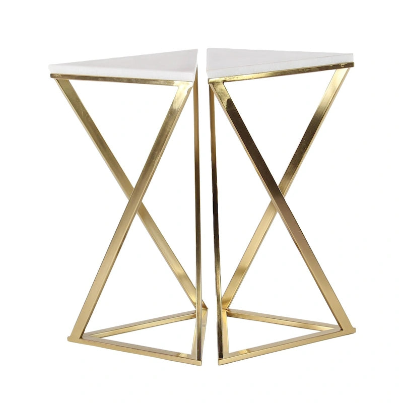 Metall-Beistelltisch mit Marmorplatte – 2er-Set Gold – Roche River Decor
