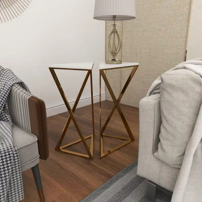 Metall-Beistelltisch mit Marmorplatte – 2er-Set Gold – Roche River Decor