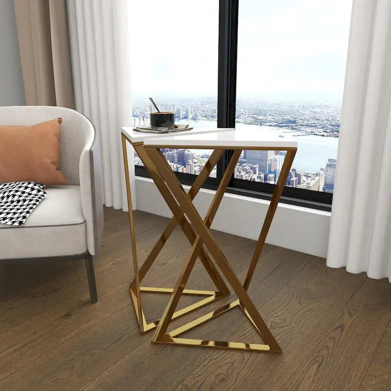 Metall-Beistelltisch mit Marmorplatte – 2er-Set Gold – Roche River Decor