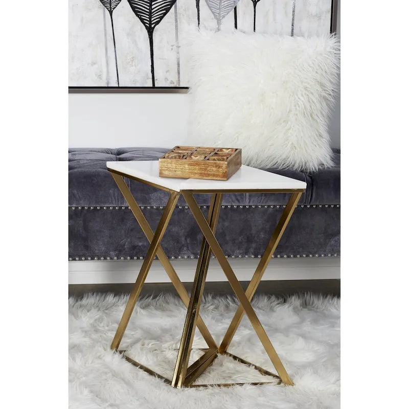 Metall-Beistelltisch mit Marmorplatte – 2er-Set Gold – Roche River Decor