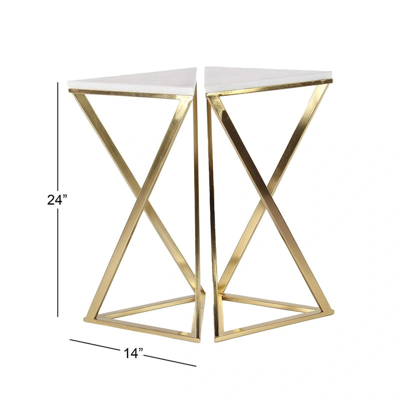 Metall-Beistelltisch mit Marmorplatte – 2er-Set Gold – Roche River Decor